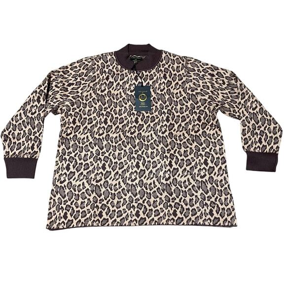 Kathy Ireland Womens 2X Leopard Animal Print Mock-Neck Jacquard Sweater NEW Mob - Picture 3 of 10